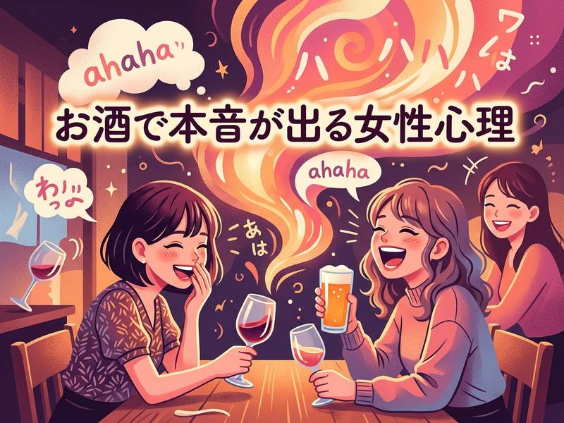 お酒を飲んで本音で笑い合う女性たちのイラスト。