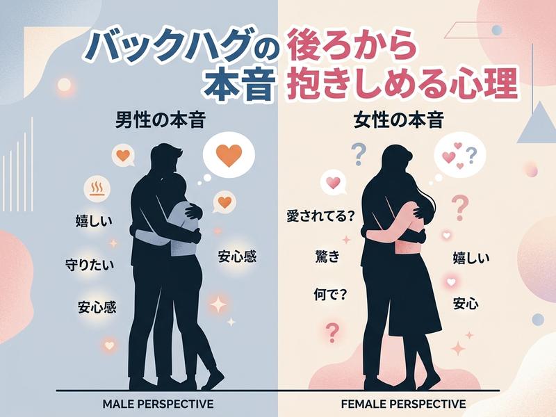 バックハグの男女の本音と心理を解説する図。