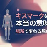 キスマークの場所による意味の違いを人体図で解説する画像。
