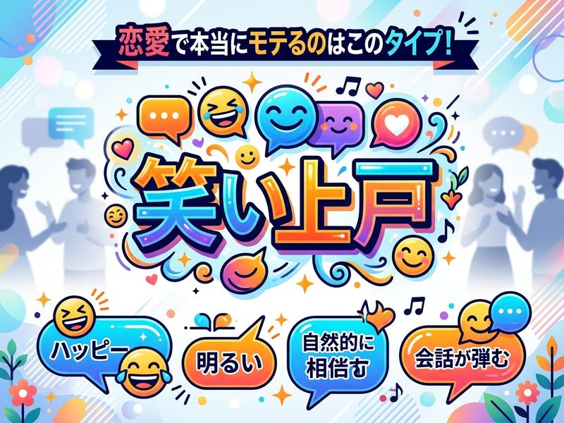 恋愛でモテる「笑い上戸」の魅力を伝える明るいイラスト。
