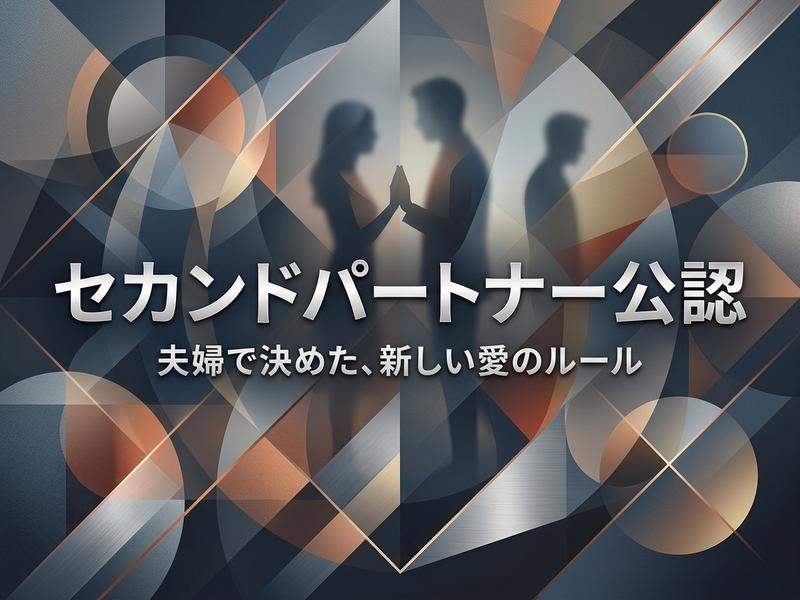 「セカンドパートナー公認」の文字と、関係性を暗示する複数の男女のシルエット。