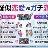 「疑似恋愛」と「ガチ恋」の違いや境界線を比較したインフォグラフィック。