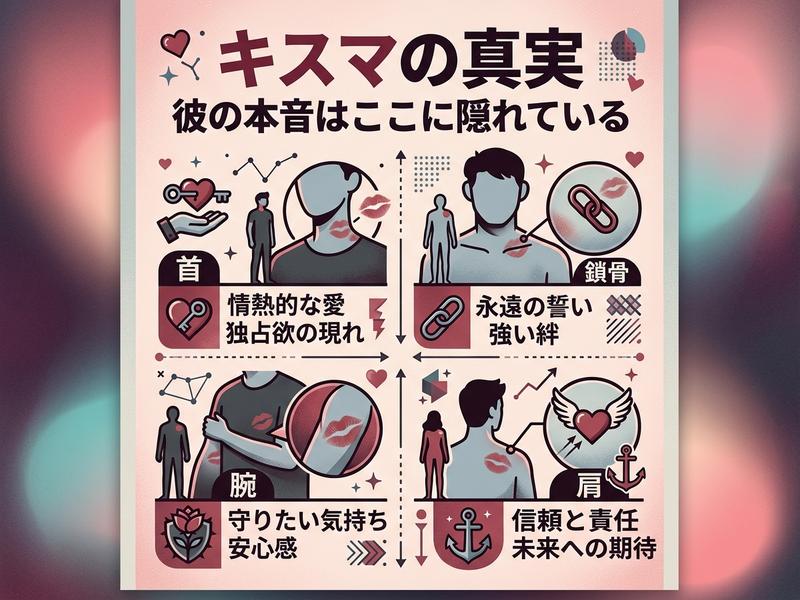 キスの場所でわかる彼の本音。首、鎖骨、腕、肩のキスが示す愛情や信頼を図解。