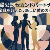 夫婦公認セカンドパートナーをテーマにした、男性と2人の女性のイラスト。
