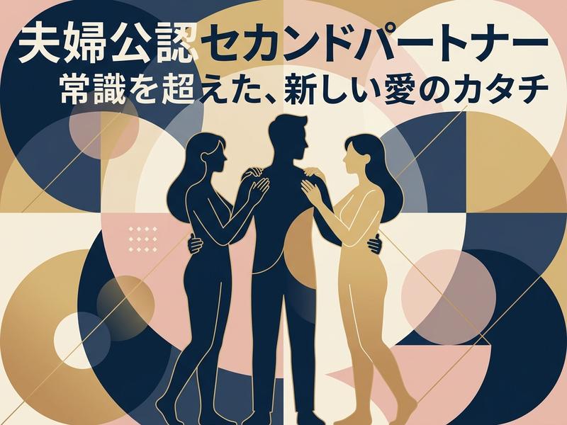 夫婦公認セカンドパートナーをテーマにした、男性と2人の女性のイラスト。