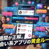 マッチングアプリの黄金ルール:2週間で進展を促すスマホ画面と人々。