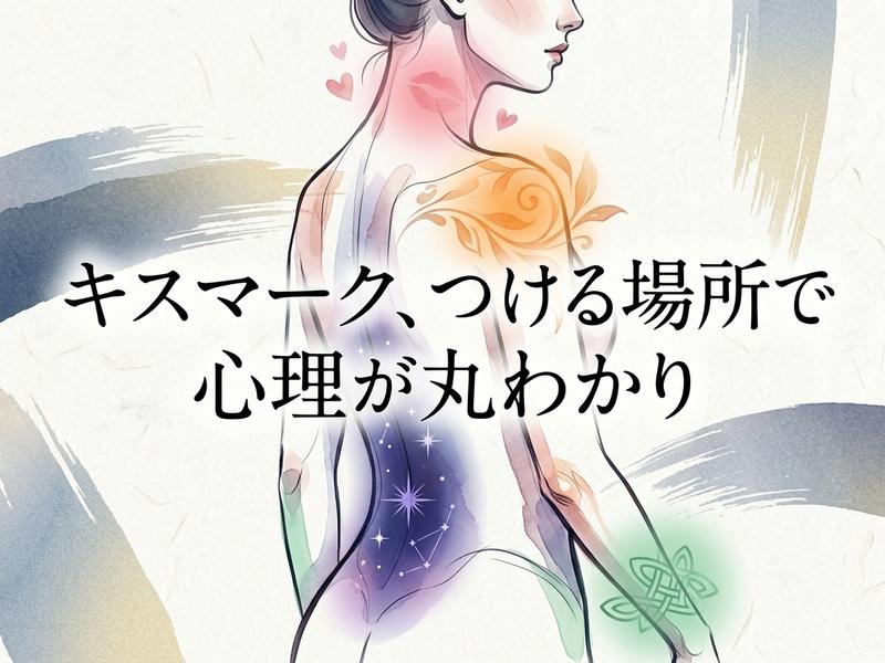 「キスマーク、つける場所で心理が丸わかり」の文字と、背中に模様のある女性のイラスト。