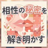 相性の秘密を解き明かすテーマのイラスト。パズルの唇と人々が描かれている。