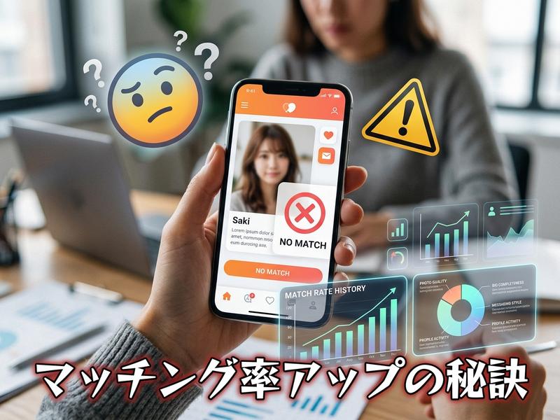 マッチングアプリで悩む人がマッチング率アップの秘訣を探す。