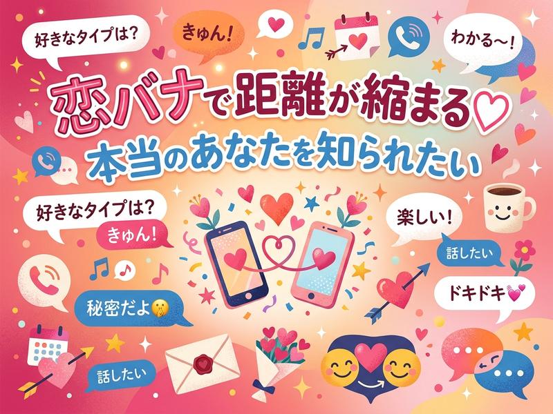 恋バナで距離が縮まる様子と、本当の自分を知られたい気持ちを表すイラスト。