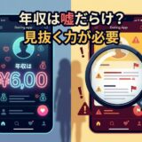 デートアプリでの年収詐称と見抜く力の必要性を示す画像。