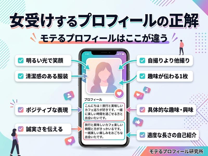モテるプロフィールの作り方を解説する画像。