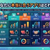 料金、目的、年齢層で比較したマッチングアプリ選びの表。