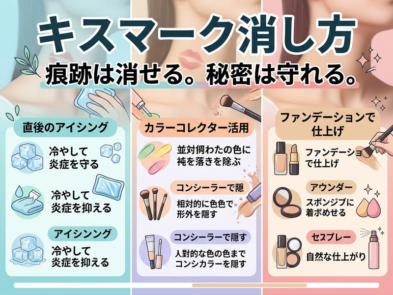 キスマークの消し方。アイシングとメイクアップを使った対策を解説。