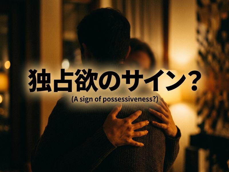 抱き合う二人の後ろ姿。「独占欲のサイン？」の文字。