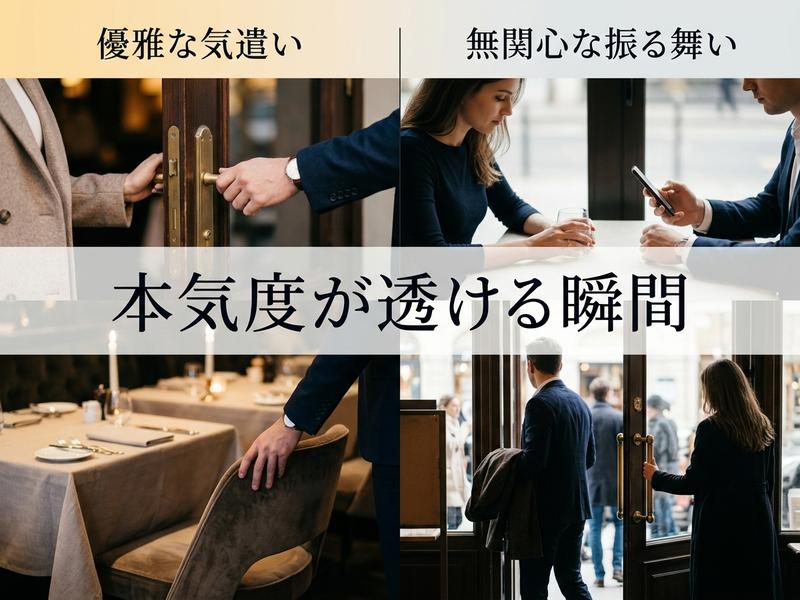 優雅な気遣いと無関心な振る舞い、男女の態度が本気度を語る。
