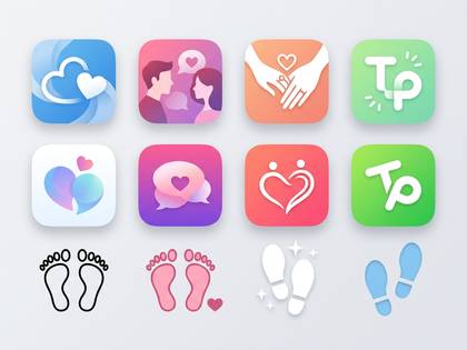愛や関係をテーマにしたアプリアイコン8種と、足跡イラスト4種。