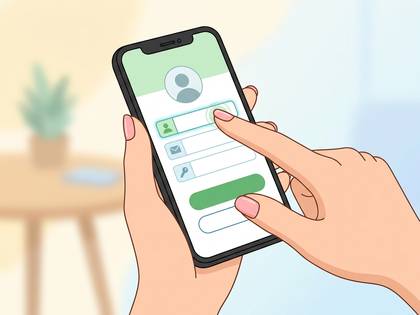 スマートフォンでログイン画面を指で操作しているイラスト。