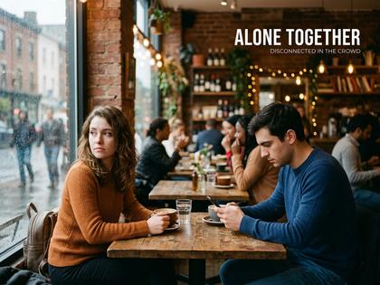 カフェで向かい合う男女、男性がスマホを見ていて女性が少し寂しそうな表情