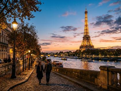 パリのエッフェル塔を背景にした映画的なロマンチックな風景
