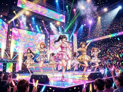 アイドルグループのライブステージのキラキラしたイメージ
