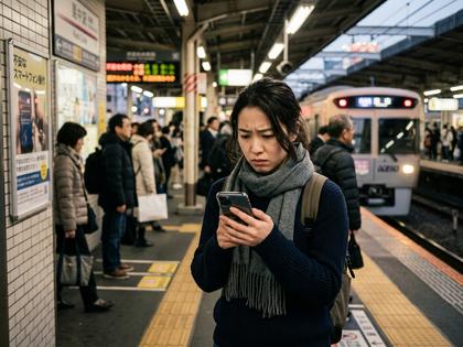 スマホを見て不安そうな表情の女性のイメージ