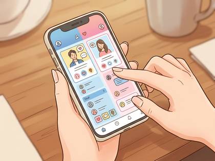 出会い系アプリの画面を操作する手元の様子。