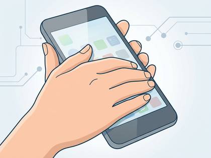 手がスマートフォンを持ち、画面を指で操作しているイラスト。