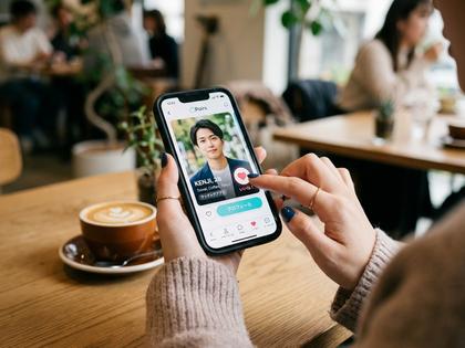 スマートフォンでマッチングアプリを操作する女性の手元