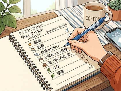 ペンでデイリーチェックリストにタスクをチェックする手元。