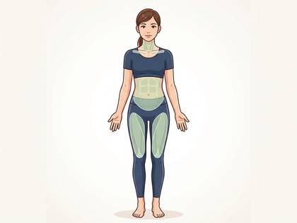 運動着の女性全身像。首、腹部、太ももが強調表示されている。