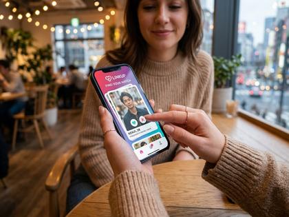 スマホでマッチングアプリを操作する女性の手元