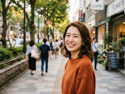 自然な笑顔で他撮りされた女性のプロフィール写真イメージ
