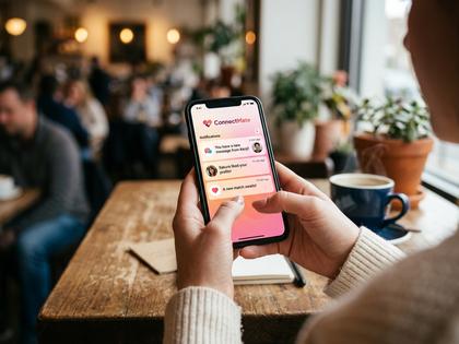 スマホでマッチングアプリの通知画面を見ている女性の手元