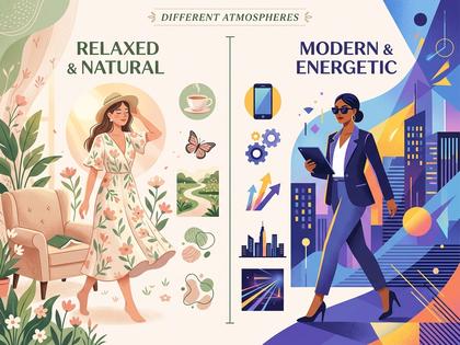 比較表のイメージ、左右に異なる雰囲気の女性のイラスト