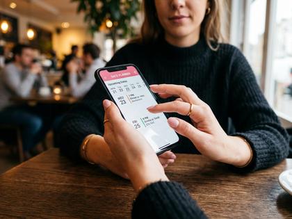 スマホでデートの予定を確認している女性の手元