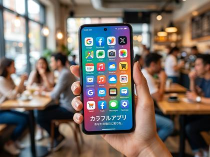 カラフルなアプリアイコンが並んだスマホのホーム画面のイメージ