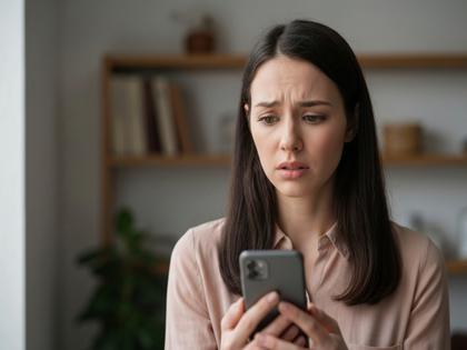スマホを見ながら不安そうにしている20代女性のイメージ画像