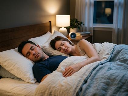ベッドで眠る男女の穏やかな寝顔