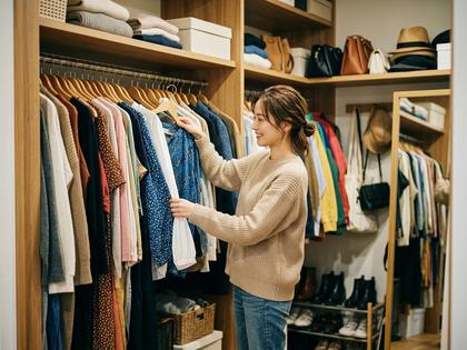 クローゼットで服を選ぶ女性のイメージ