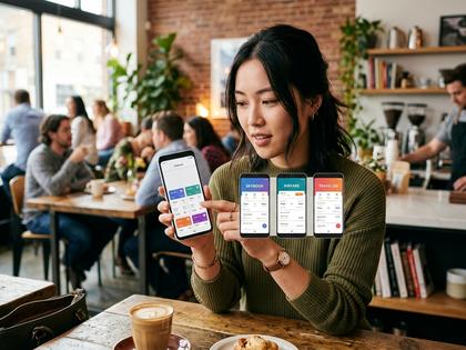 スマホで複数のアプリを比較している女性のイメージ