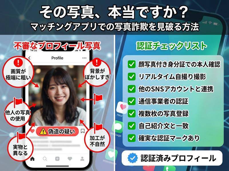 マッチングアプリの写真詐欺を見破る方法。不審な写真の特徴と認証チェックリスト。