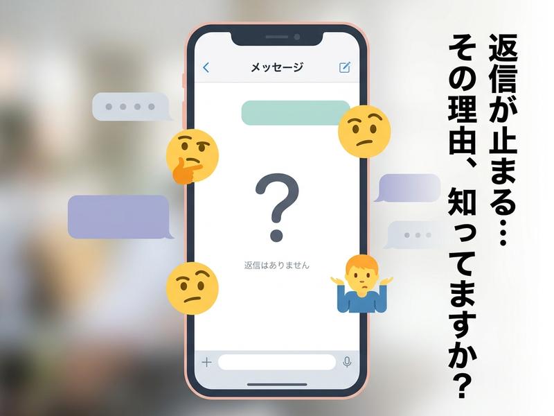 スマホのメッセージアプリで返信が来ず、疑問に思う絵文字。返信が止まる理由を問う。