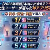 女性向けマッチングアプリ2026年最新ランキング5選。安心・安全な出会いを重視。