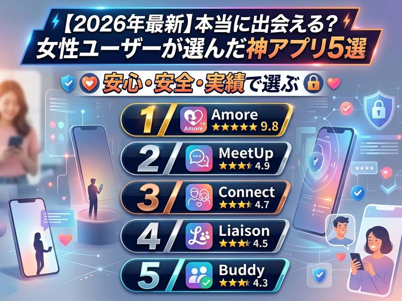 女性向けマッチングアプリ2026年最新ランキング5選。安心・安全な出会いを重視。