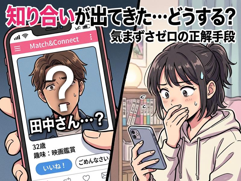 マッチングアプリで知り合いを発見し戸惑う女性。「気まずさゼロの正解手段」を解説。