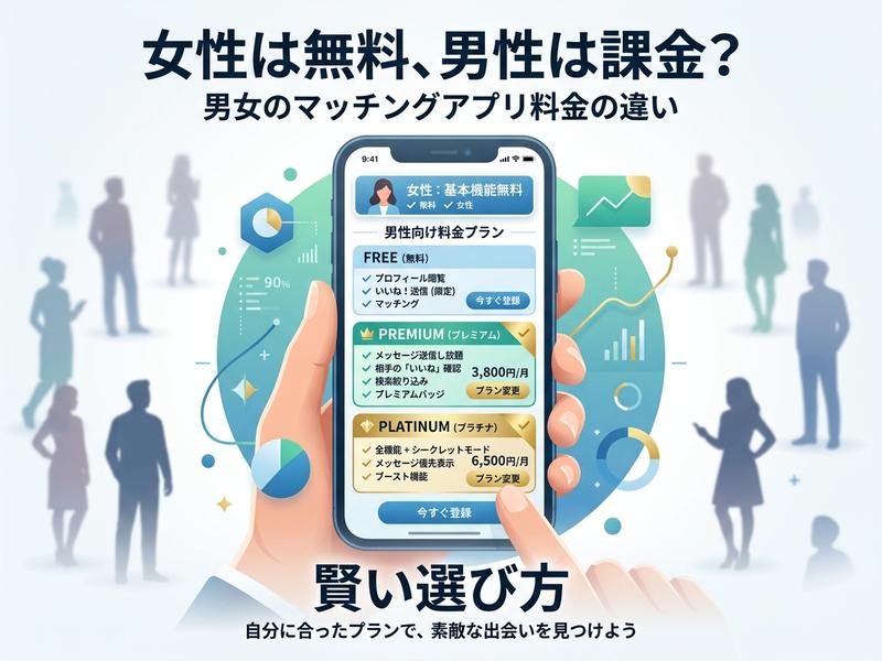 男女のマッチングアプリ料金プラン。女性は無料、男性は課金。