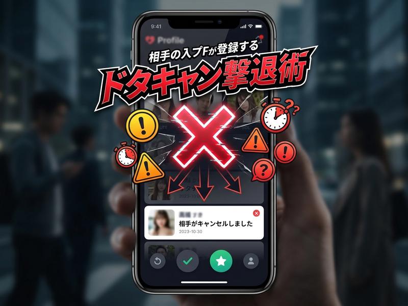 マッチングアプリのドタキャン通知と「ドタキャン撃退術」のスマホ画面