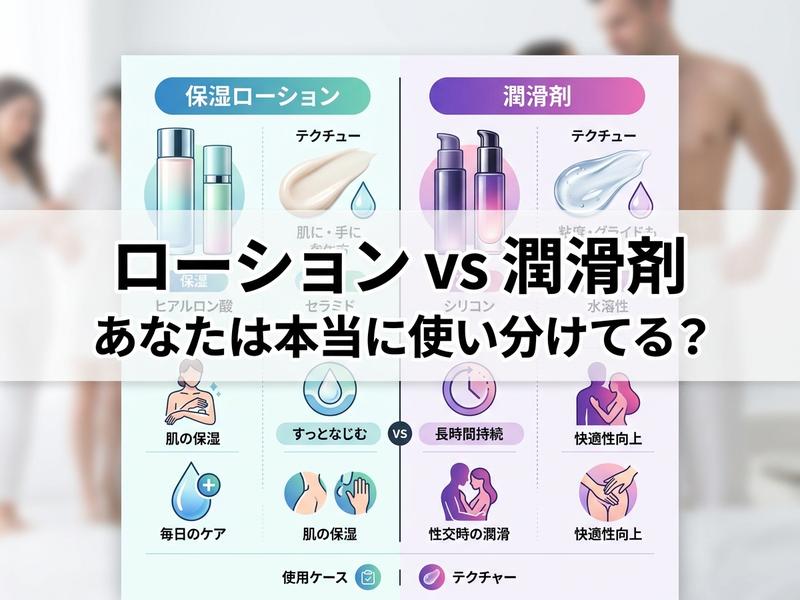 保湿ローションと潤滑剤の使い分けを解説するインフォグラフィック。