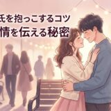 愛情深く見つめ合い抱き合う若いカップルのイラスト。